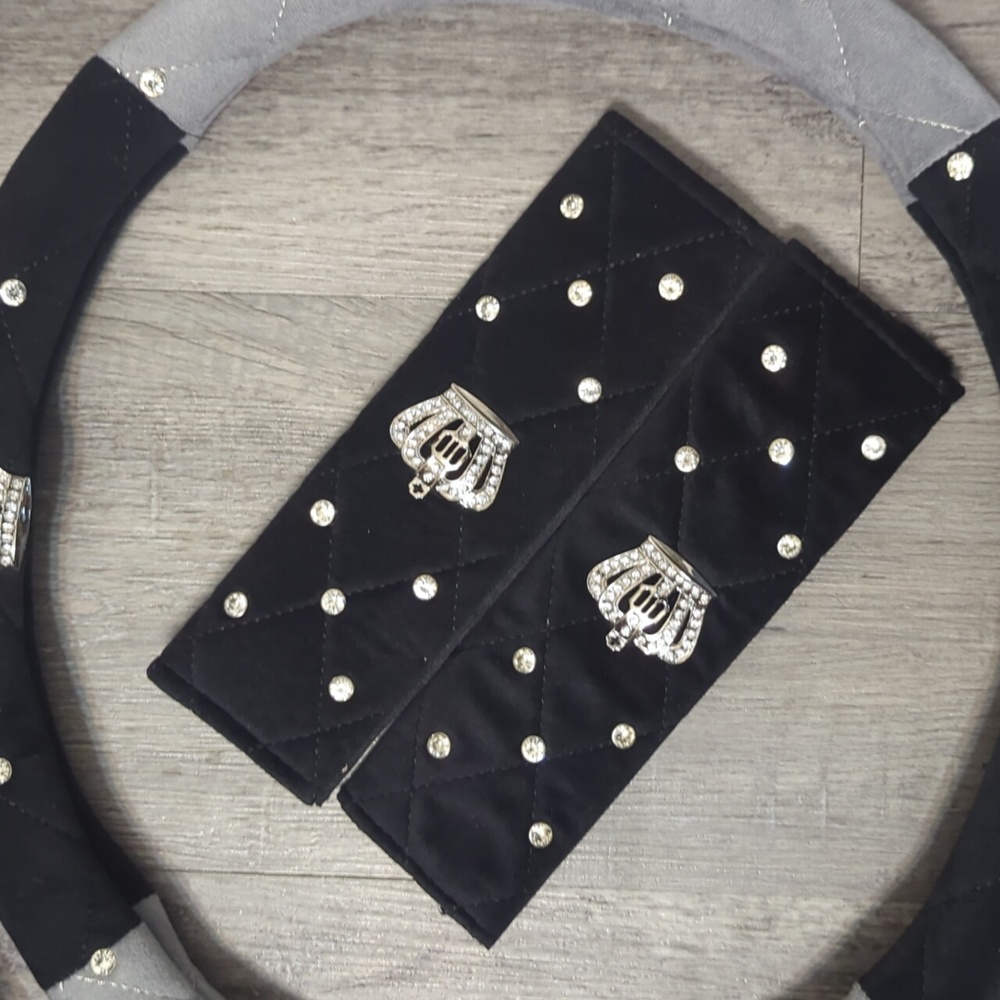 Crown Steering Wheel Cover, Neck Pillows and Seatbelt Shoulder Cover Rhinestones - Picture 4 of 4